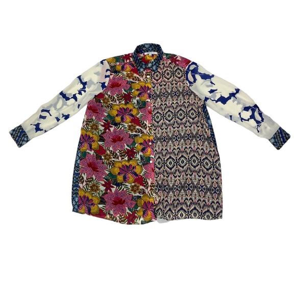 Rose + Olive Animal Floral Paisley Print Sheer Long Sleeve Collared Blouse M - Picture 1 of 9